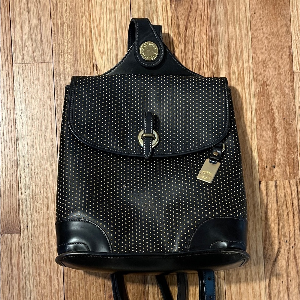 Dooney & Bourke Black and Gold Cabriolet Polka Dot Backpack